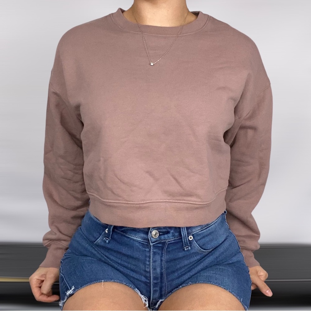 GIRLFRIEND COLLECTIVE Crop Casual Brown Oversized‎ Sweatshirt Relaxed Fit